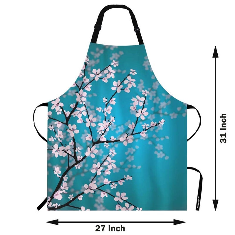 WONDERTIFY Plum Blossom Apron,Pink Flowers Reflected in Water Blue Bib Apron with Adjustable Neck for Men Women,Suitable for Home Kitchen Cooking Waitress Chef Grill Bistro Baking BBQ Artist Apron - Image 3